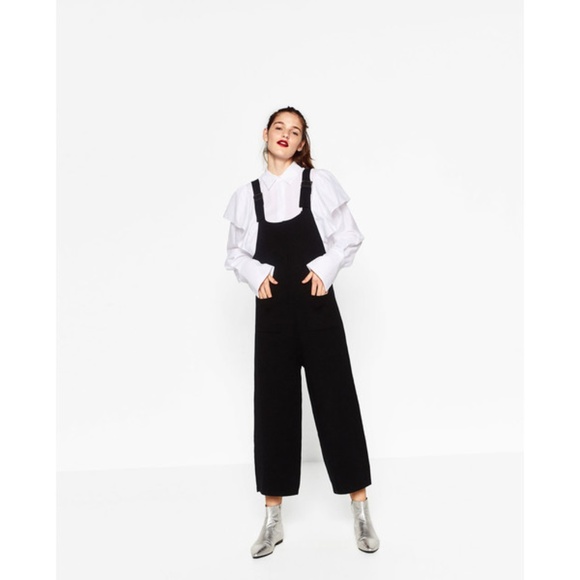 black knit overalls